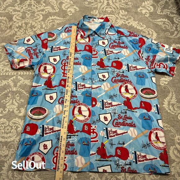 St. Louis Cardinals Men's XL Blue Hawaiian Graphic Print Shirt Short Sleeve - Picture 4 of 7